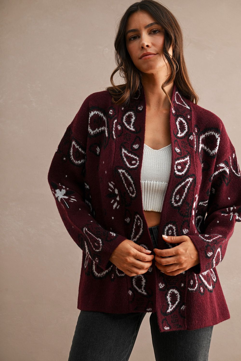 Paisley Pattern Oversized Cardigan