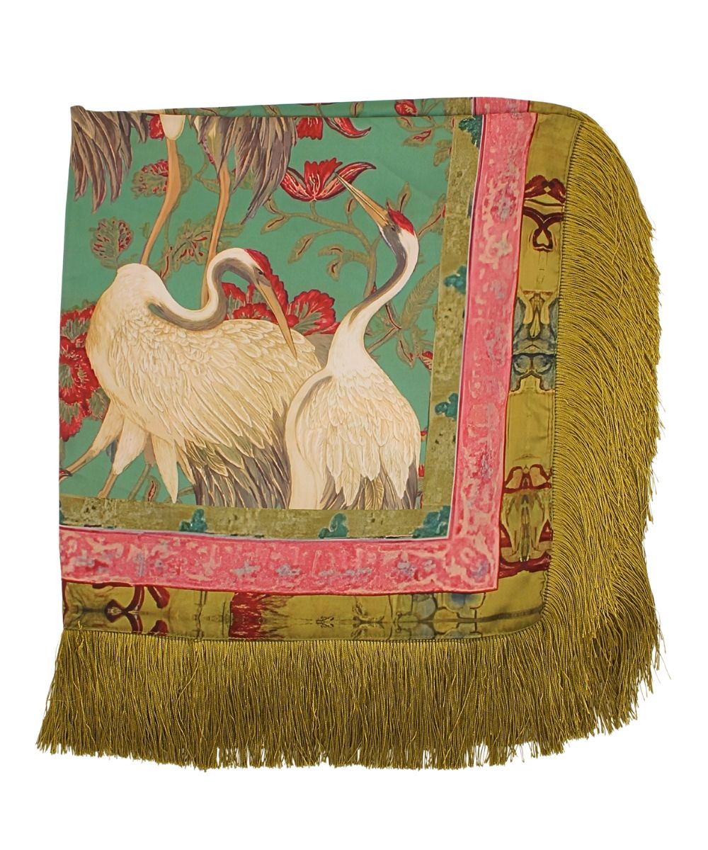 Crane Printed Fringe Scarf