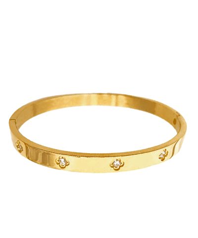 Flower CZ Station Steel Bangle
