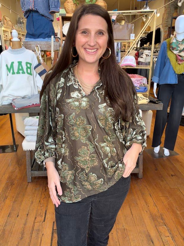 Velvet Split Neck Blouse