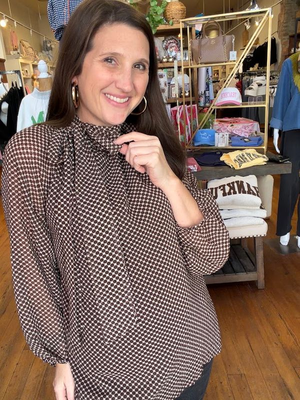 Tie Neck Polka Dot Blouse