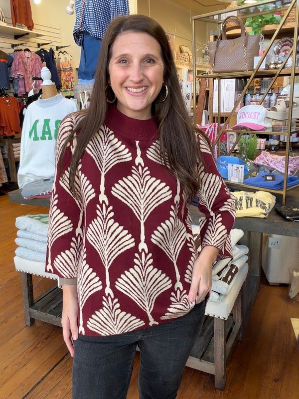 Abstract Print Mock Neck Top