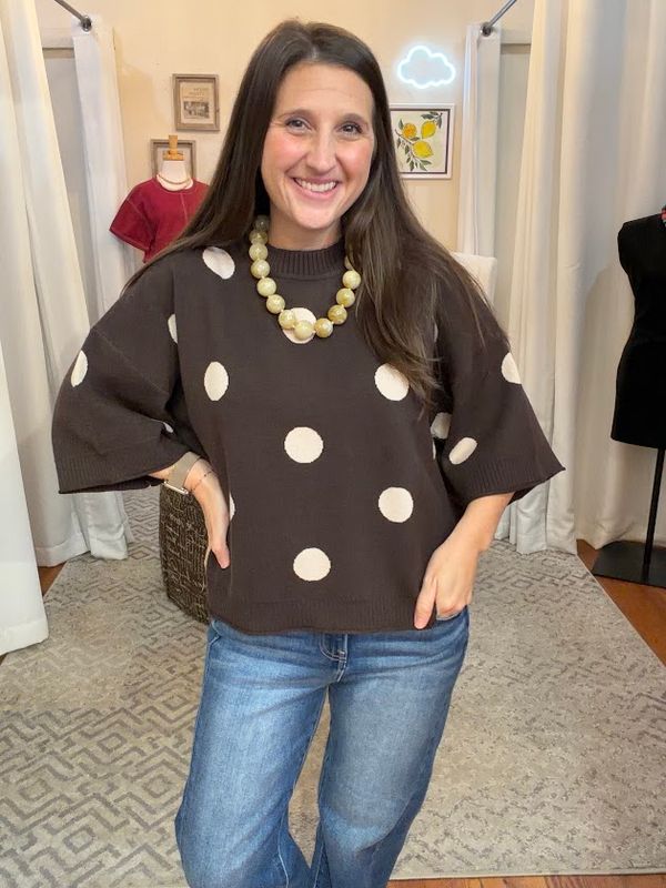 Polka Dot Round Neck Sweater Top