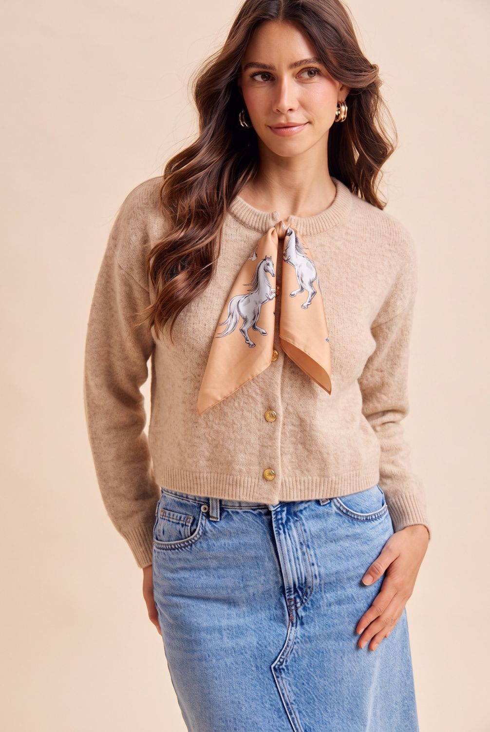 Horseprint Scarf Accent Sweater