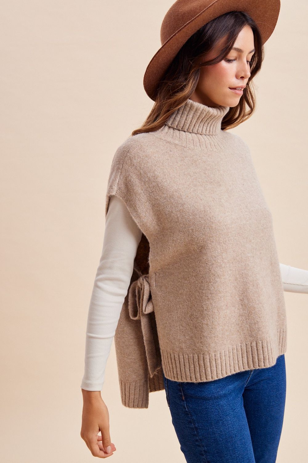 Turtleneck Sweater Vest with Side Ties