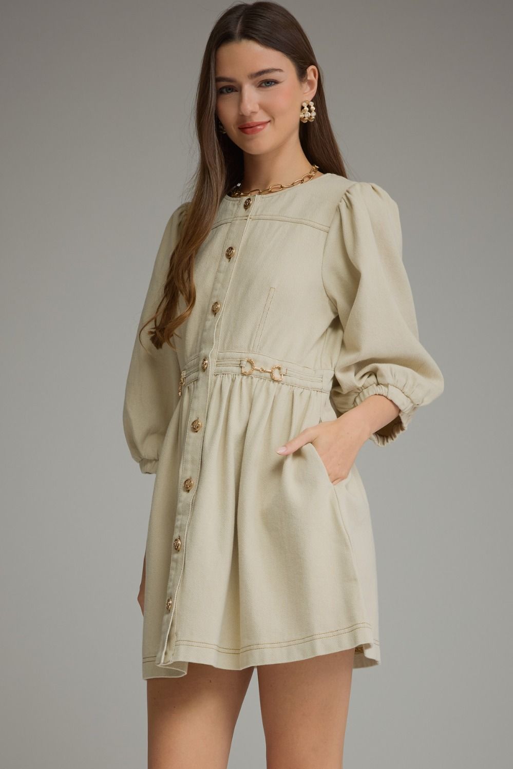 Horsebit Detail Denim Dress