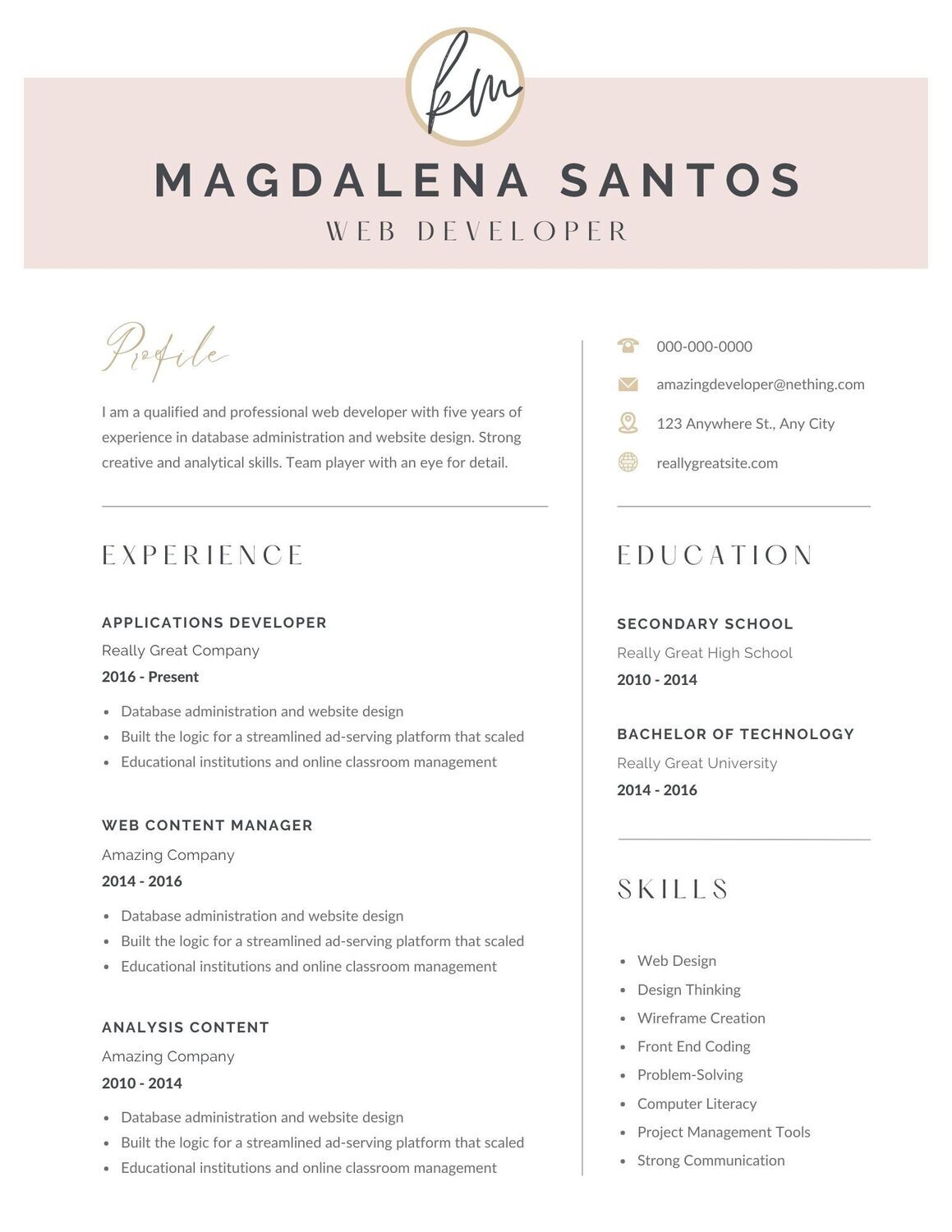 Pink and gold 2024 Resume