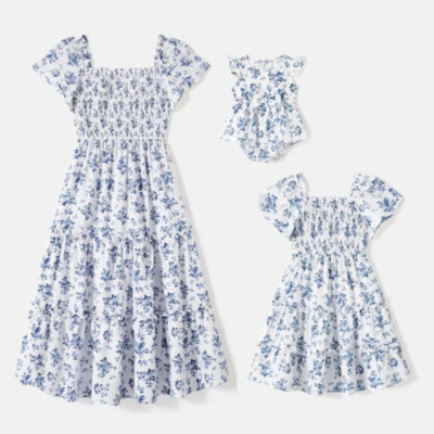 EVA Smocked Dress, Floral Mommy and Me Dresses, Mommy and Me outfits, Photoshoot matching outfits, Mom gifts, Spring Summer dresses