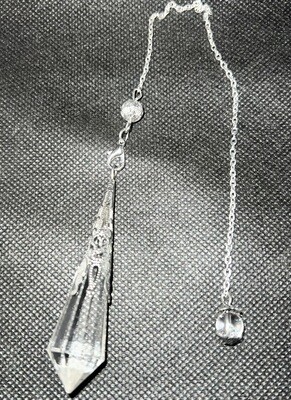Reiki Clear Quartz Crystal Vogel Style Pendulum