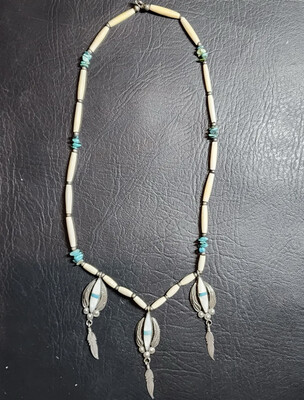 Vintage Native American Zuni Inlaid Concho Necklace Signed By Artist