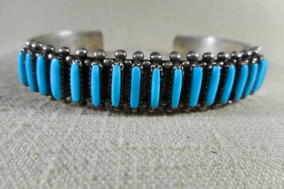Vintage Petite Point Zuni Turquoise Cuff Artist Signed Excellent Condition