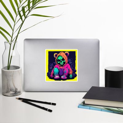 Ashton The Neon Skull Teddy Bubble-free stickers