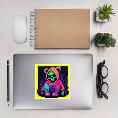 Ashton The Neon Skull Teddy Bubble-free stickers