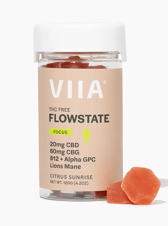 VIIA Flowstate Focus 20mg CBD/ 60mg CBG/ Lion’s Mane/ B12/ Alpha CPG 12 Count Citrus Sunrise