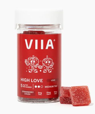 VIIA High Love Aphrodisiac Gummy 5mg THC/ 10mg THCV/ 10mg CBD Plus Horny Goat Weed, Damiana, Muria Puama 12 Count Strawberry Crush