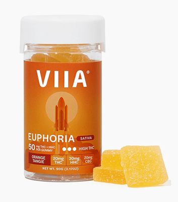VIIA Sativa Euphoria Gummy 20mg THC/ 30mg HHC/ 20mg CBG Per Gummy. 12 Count Orange Tangie