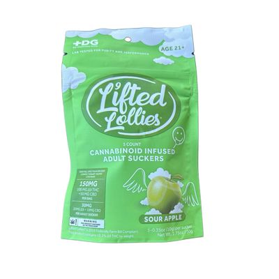 Lifted Lollipops Sour Apple 20mg THC/ 10mg CBD Per Piece. 5 Per Bag