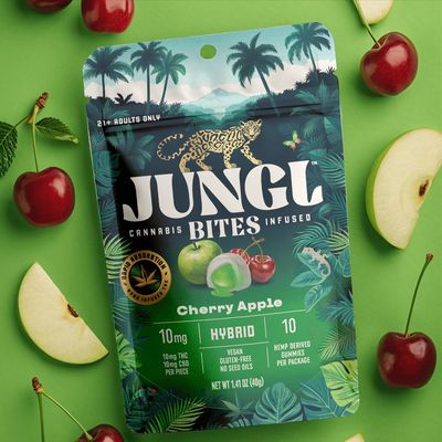 Jungle Bites Indica Cherry Apple Gushers 10mg THC/10mg CBD -10 Pack