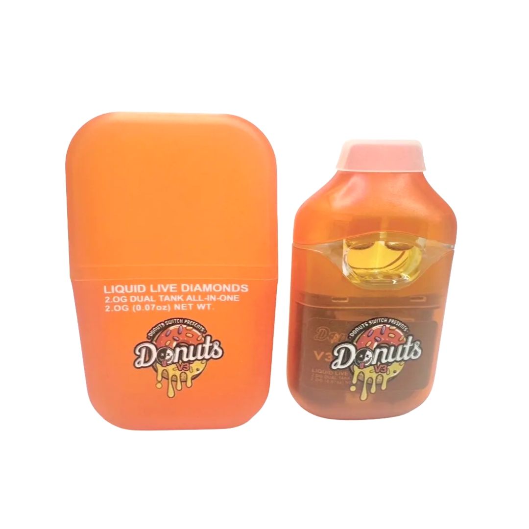 Sativa Pineapple Haze and Indica Cherry Chem- Fryd Extracts-Donuts 2g Dual Chamber Disposable Vape (Press button 5 times to lock and unlock)