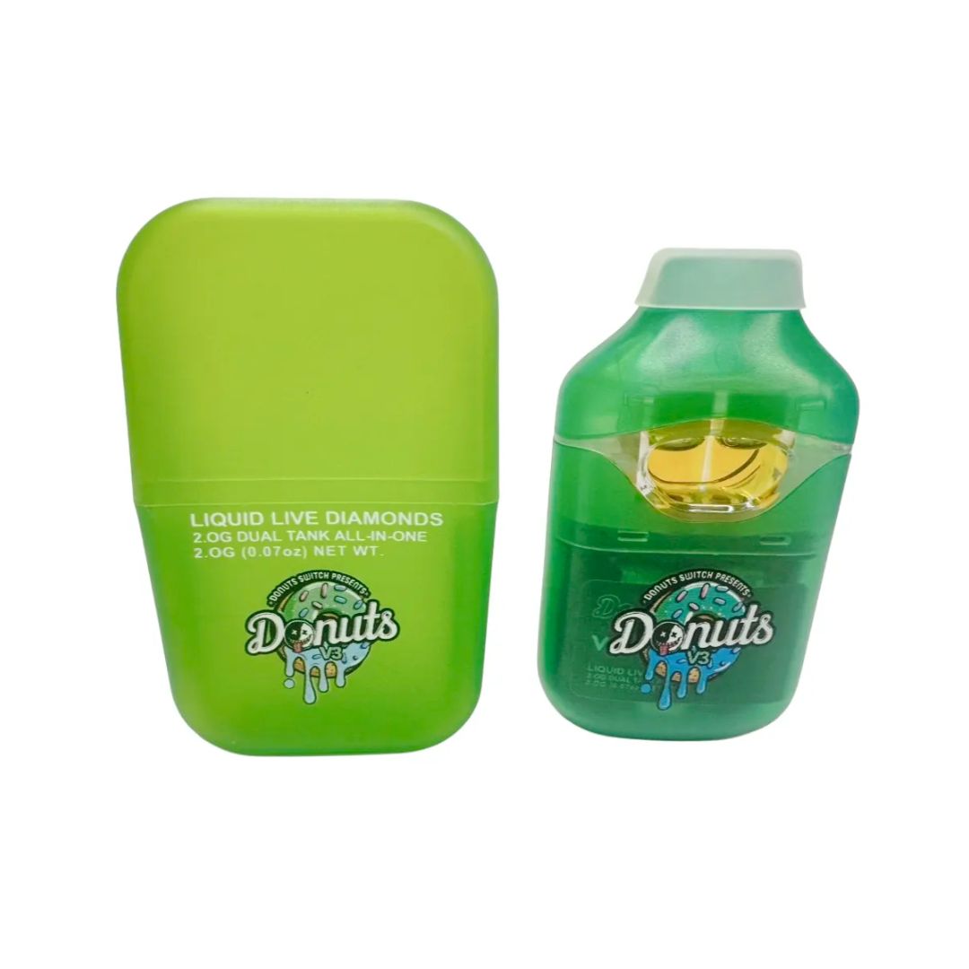 Hybrid Gummy Bear and Hybrid Cotton Candy- Fryd Extracts-Donuts 2g Dual Chamber Disposable Vape (Press button 5 times to lock and unlock)