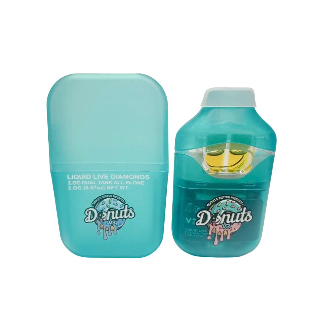 Indica Euroz and Indica Jetfuel- Fryd Extracts-Donuts 2g Dual Chamber Disposable Vape (Press button 5 times to lock and unlock)