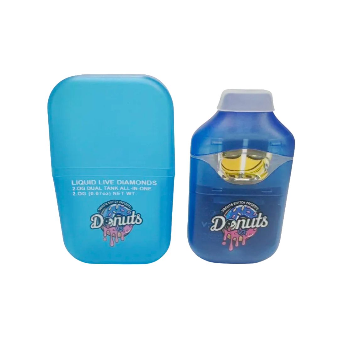 Indica Bubblegum Gelato and Sativa Peach Rings- Fryd Extracts-Donuts 2g Dual Chamber Disposable Vape (Press button 5 times to lock and unlock)