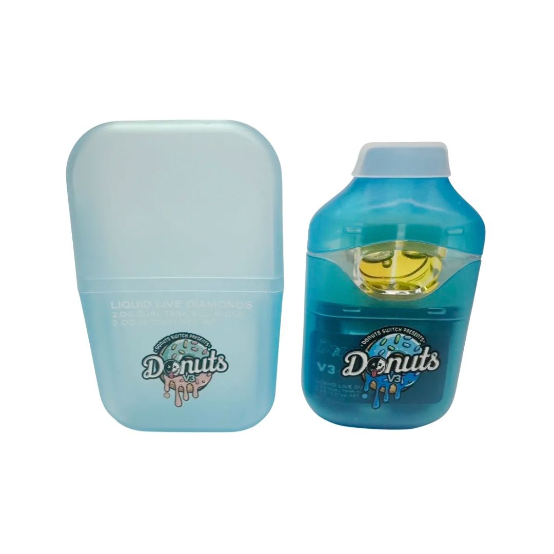 Sativa Sour Deisel and Indica Northern Lights Donuts- Fryd Extracts-Donuts 2g Dual Chamber Disposable Vape (Press button 5 times to lock and unlock)