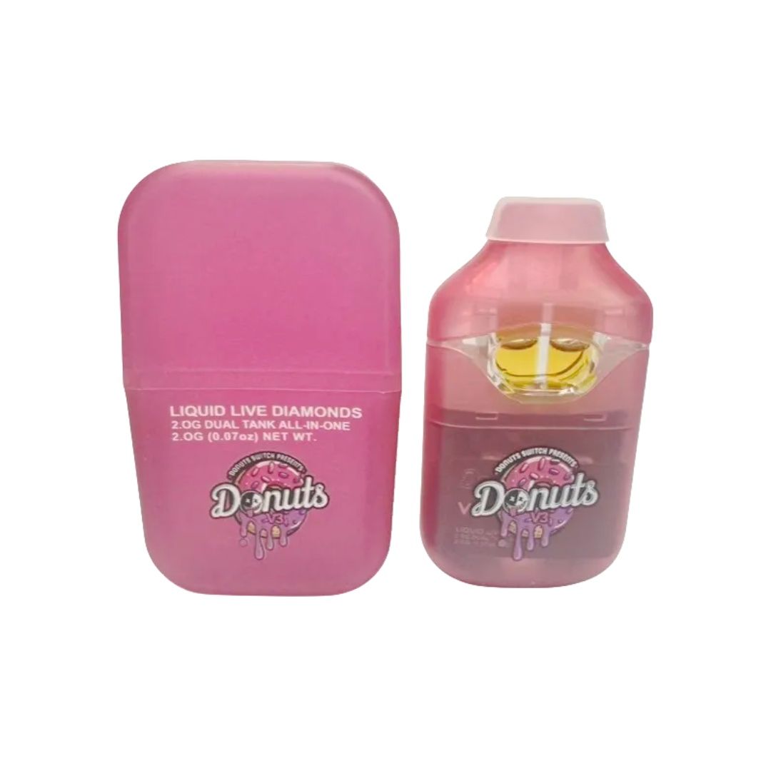 Sativa Watermelon Skittlez and Sativa Passion Fruit- Fryd Extracts-Donuts 2g Dual Chamber Disposable Vape (Press button 5 times to lock and unlock)