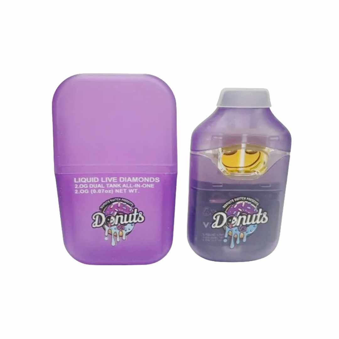 Sativa Grape Soda and Indica Purple Papaya- Fryd Extracts-Donuts 2g Dual Chamber Disposable Vape (Press button 5 times to lock and unlock)