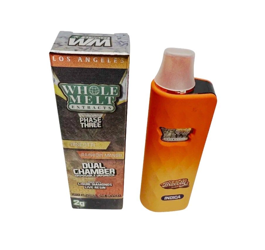 Whole Melt Extracts Dual Chamber (Indica) Biscotti-(Hybrid) Mango Rainbow 2 Gram Live Resin Disposable Vape
