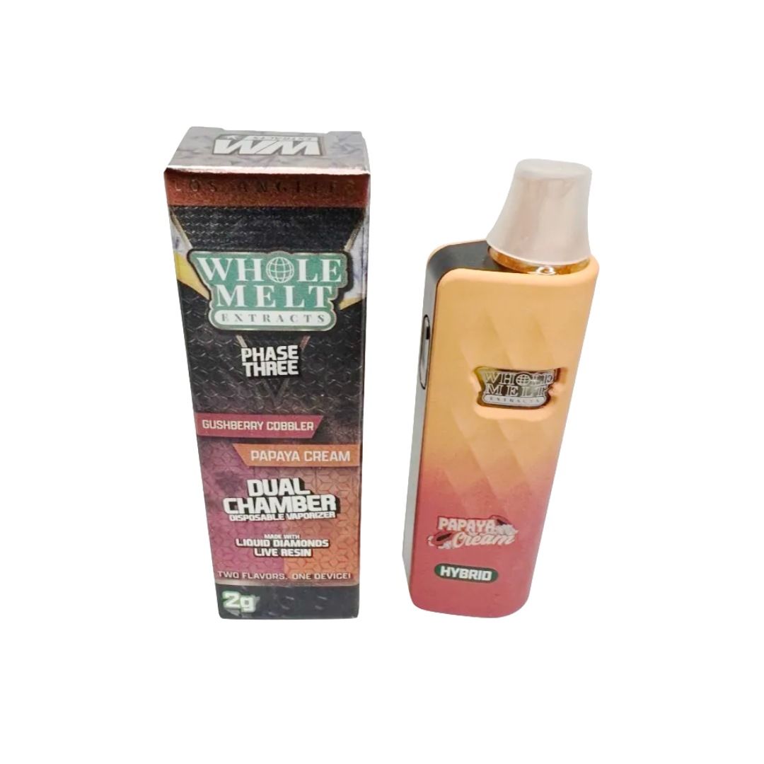 Whole Melt Extracts Dual Chamber (Hybrid) Gushberry Cobbler-(Hybrid) Papaya Cream 2 Gram Live Resin Disposable Vape