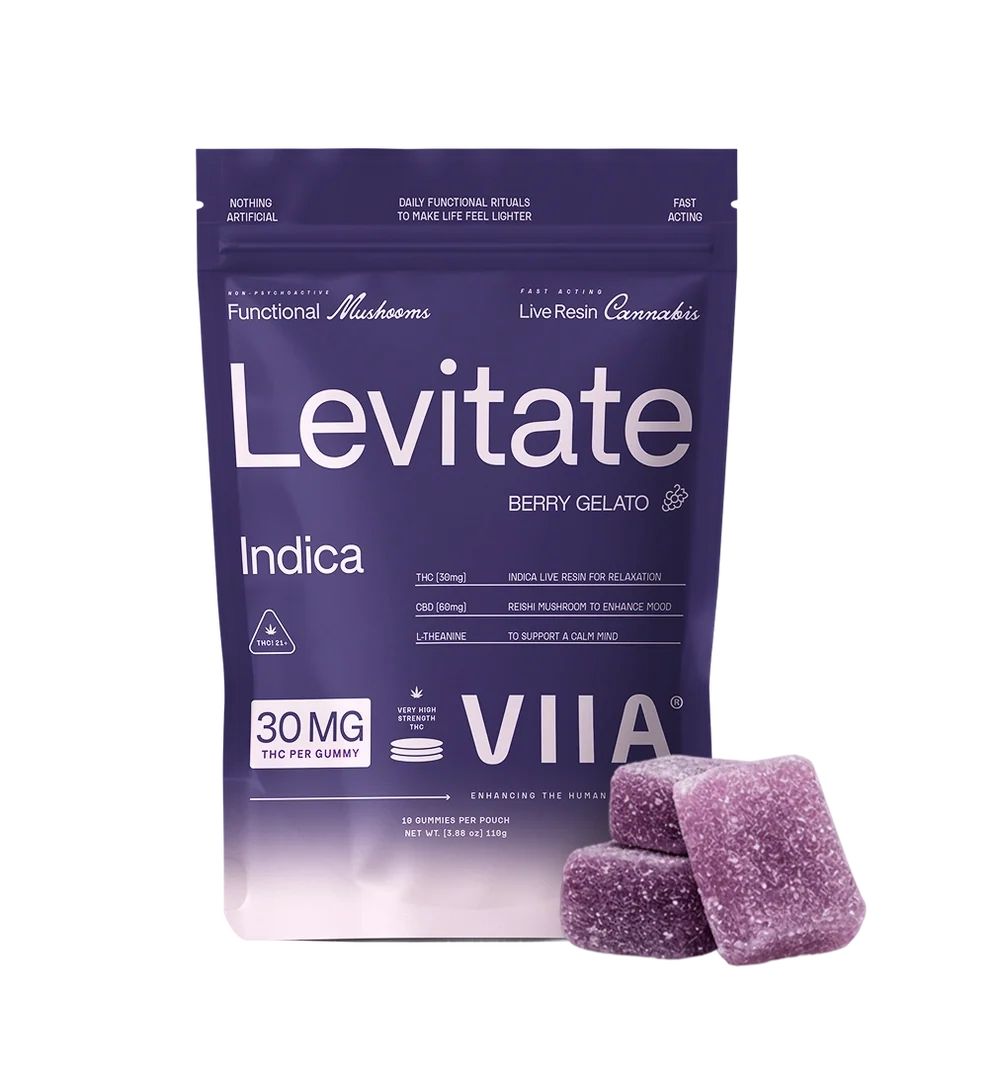 Levitate Indoca Gummies Berry Gelato Flavor- THC (30mg), CBG (30mg), CBD (5mg)