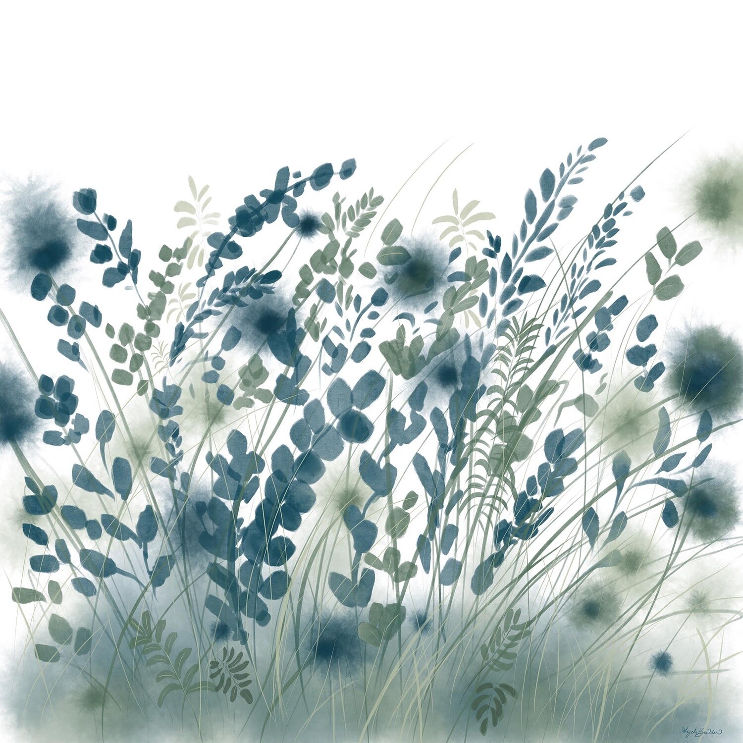 Wild Blue &amp; Green Botanicals 16X16&quot; art print