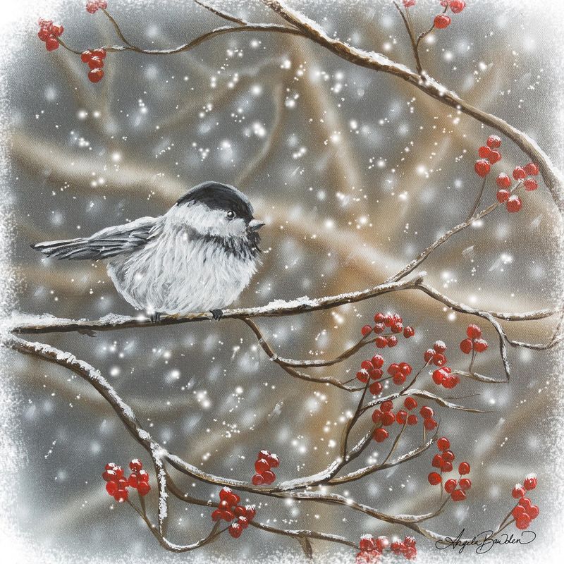 Snowberry Bird 1- 12X12"  Art Print