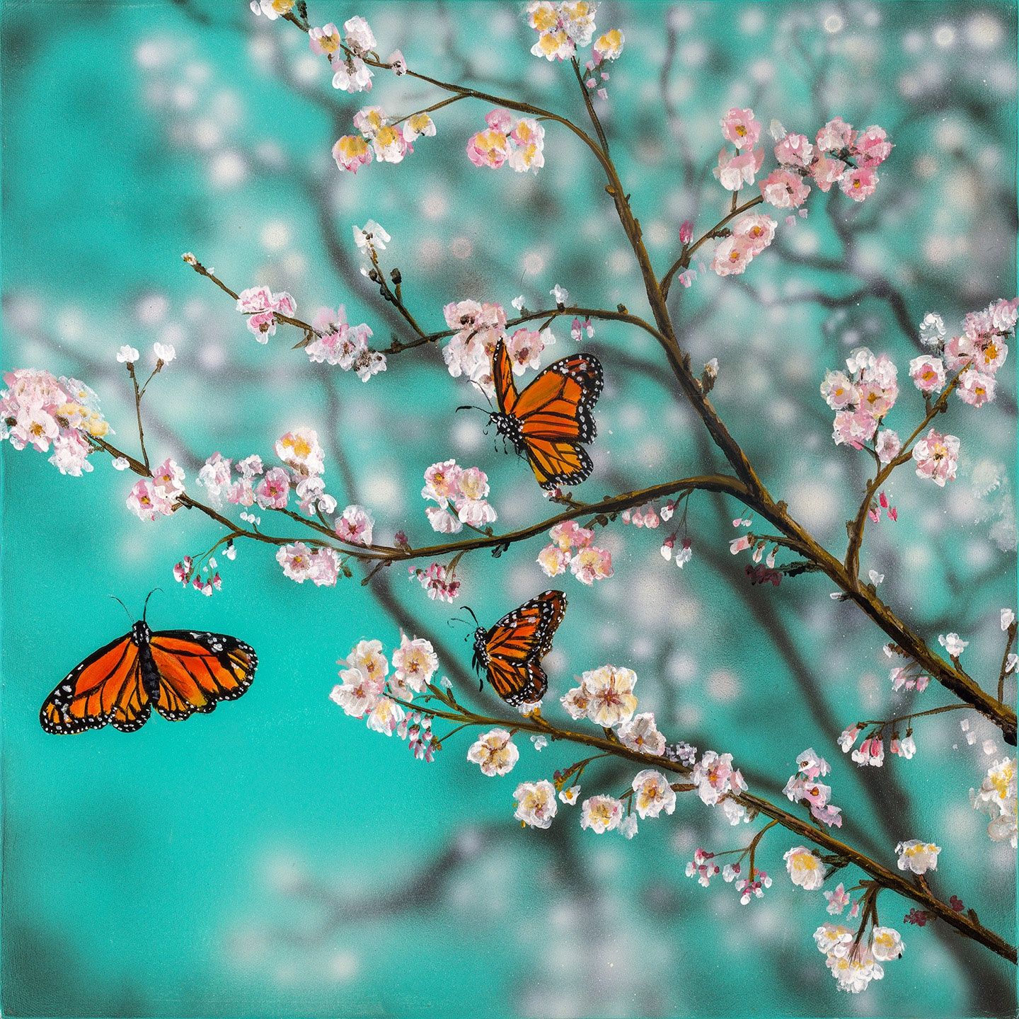 Butterflies and Blossoms 36X36&quot; Giclée