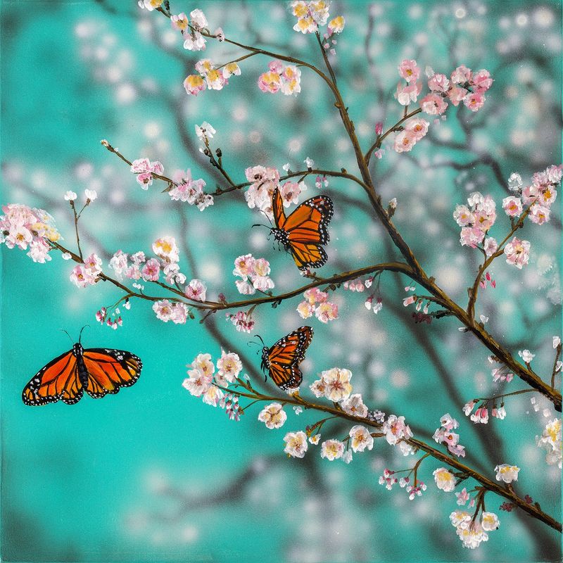 Butterflies and Blossoms 36X36" Giclée