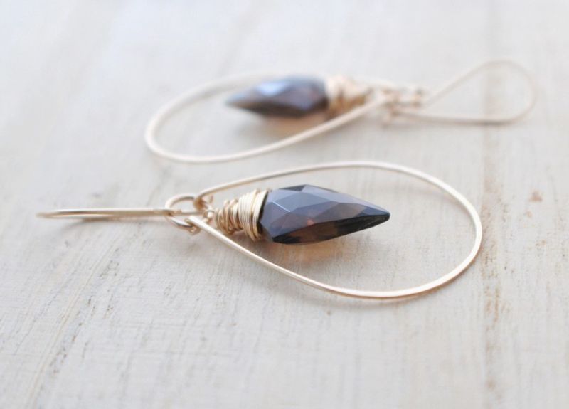 Arrow Hoops - Smokey Quartz Earrings