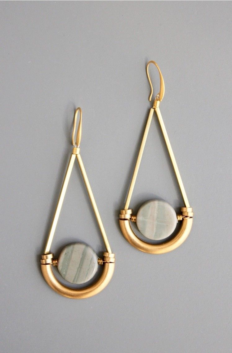 Geometric Jasper and Brass Earrings