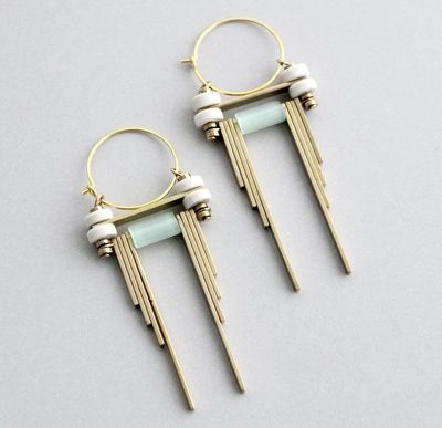 White and Mint Green Hoop Earrings