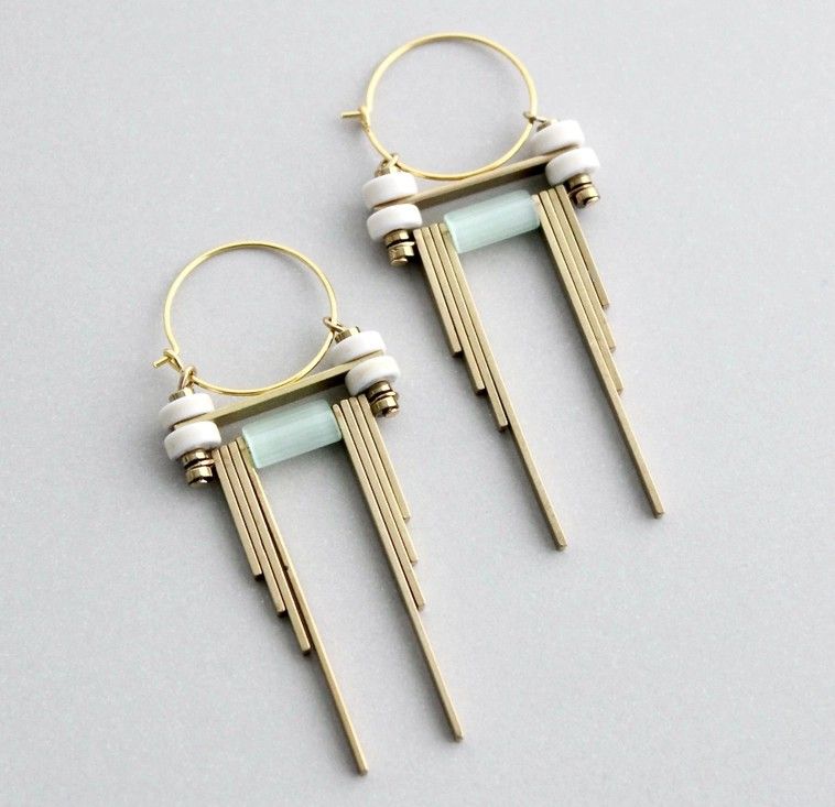 White and Mint Green Hoop Earrings