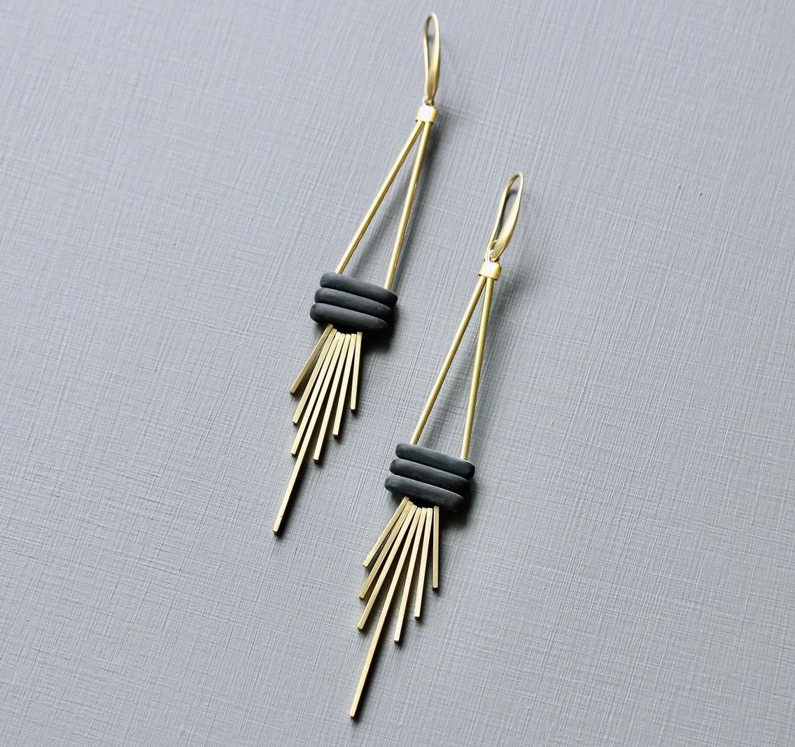 Matte Black Glass Geometric Earrings