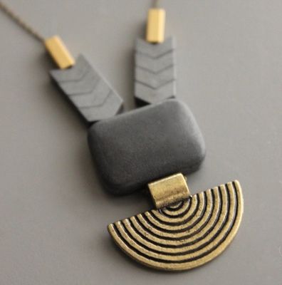 Necklace- Black agate, hematite, and brass