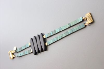 2 strand bracelet with hematite, magnesite, and brass beads