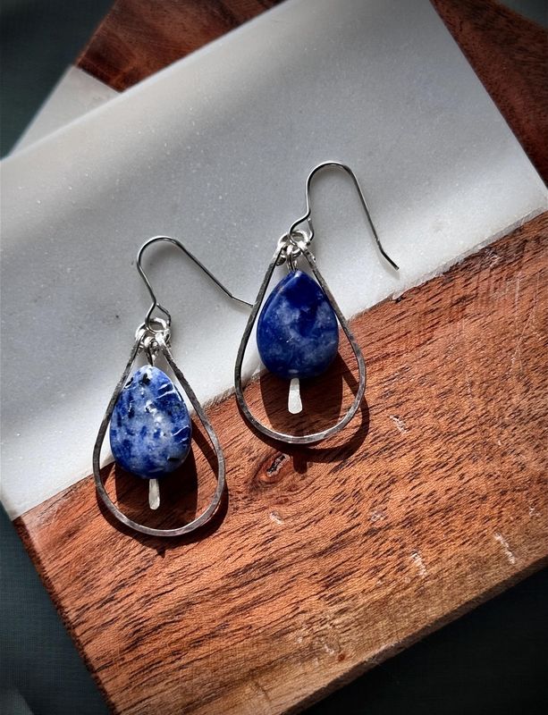 Teardrop sodalite stone Sterling Silver Earrings