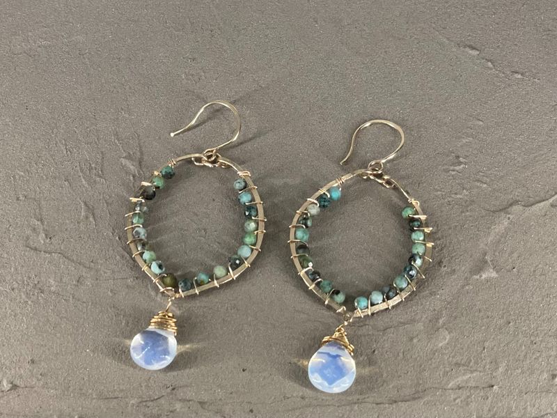 Earrings-turquoise/moonstone and Gold Fill