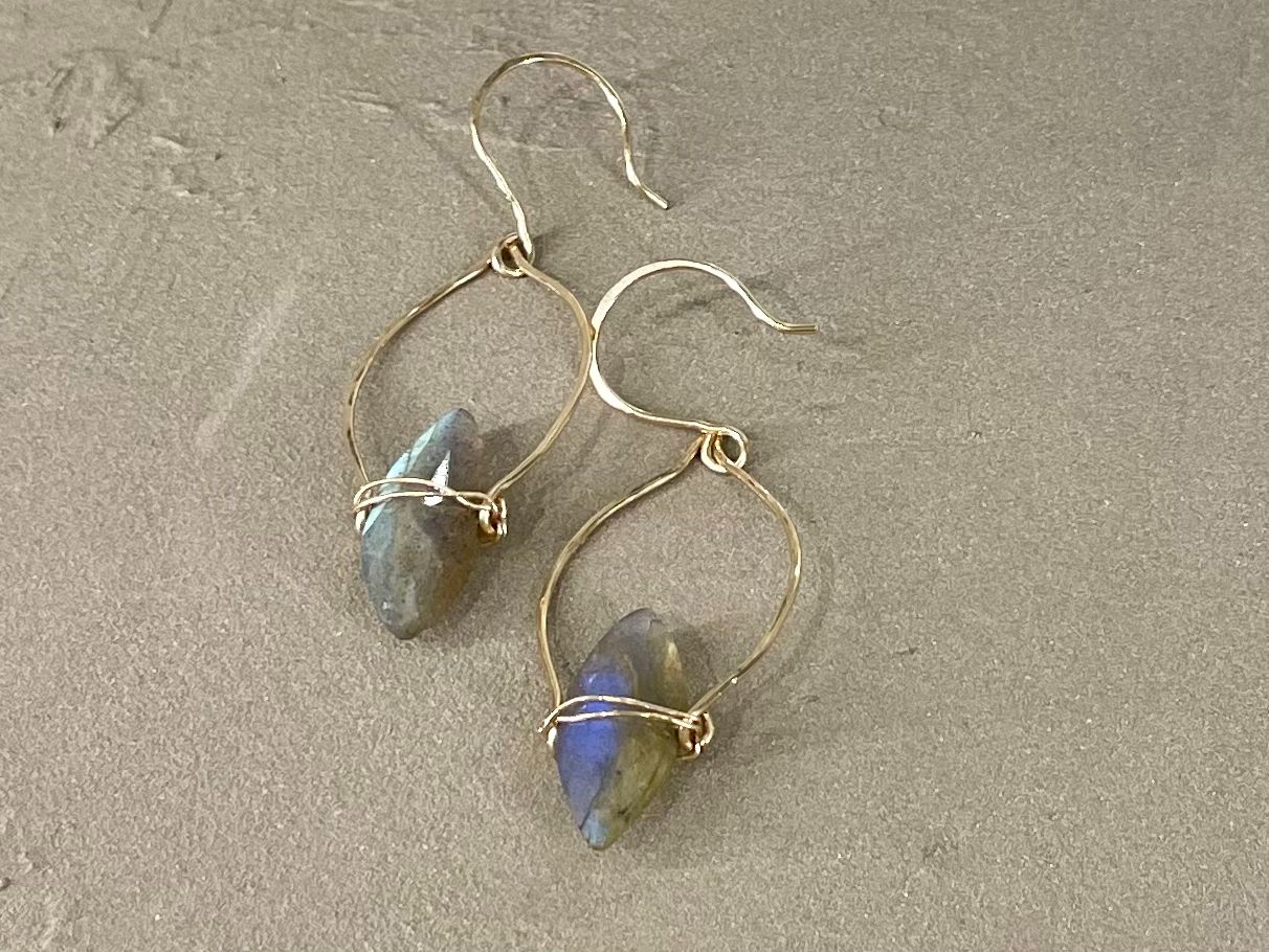 Dagger Drop Earrings-labradorite, With: Gold Fill