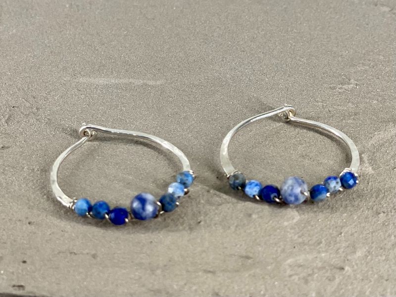 Sodalite bead hoop Earrings-Sterling Silver