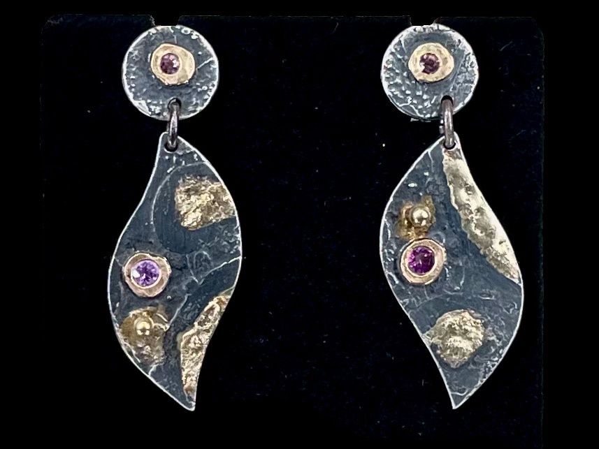 Carnival-Earrings,SS, 18K gold, 14K gold, Umba sapphires, purple sapphires