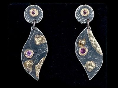 Carnival-Earrings,SS, 18K gold, 14K gold, Umba sapphires, purple sapphires