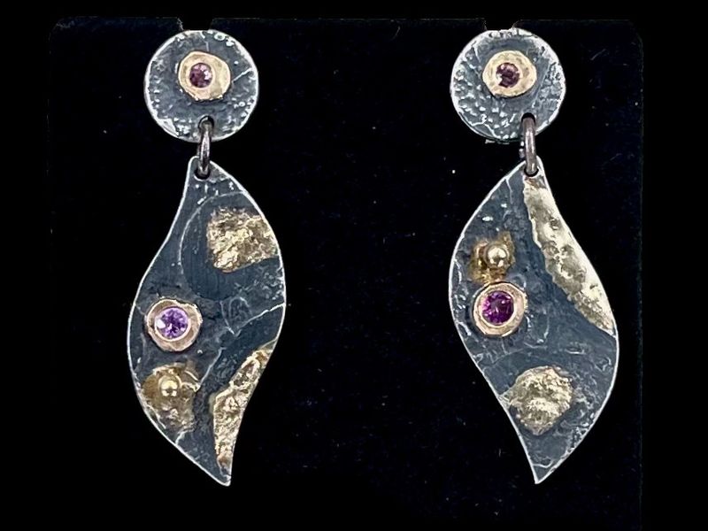 Carnival-Earrings,SS, 18K gold, 14K gold, Umba sapphires, purple sapphires